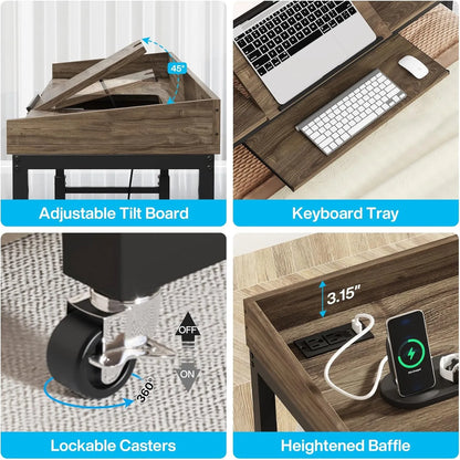 Overbed Table with Wheels and Height Adjustable
