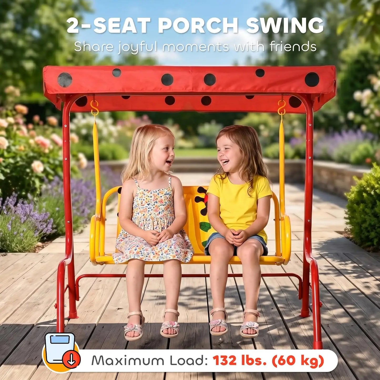Kids  2-Seater Outdoor Patio Swing with adjustable canopy