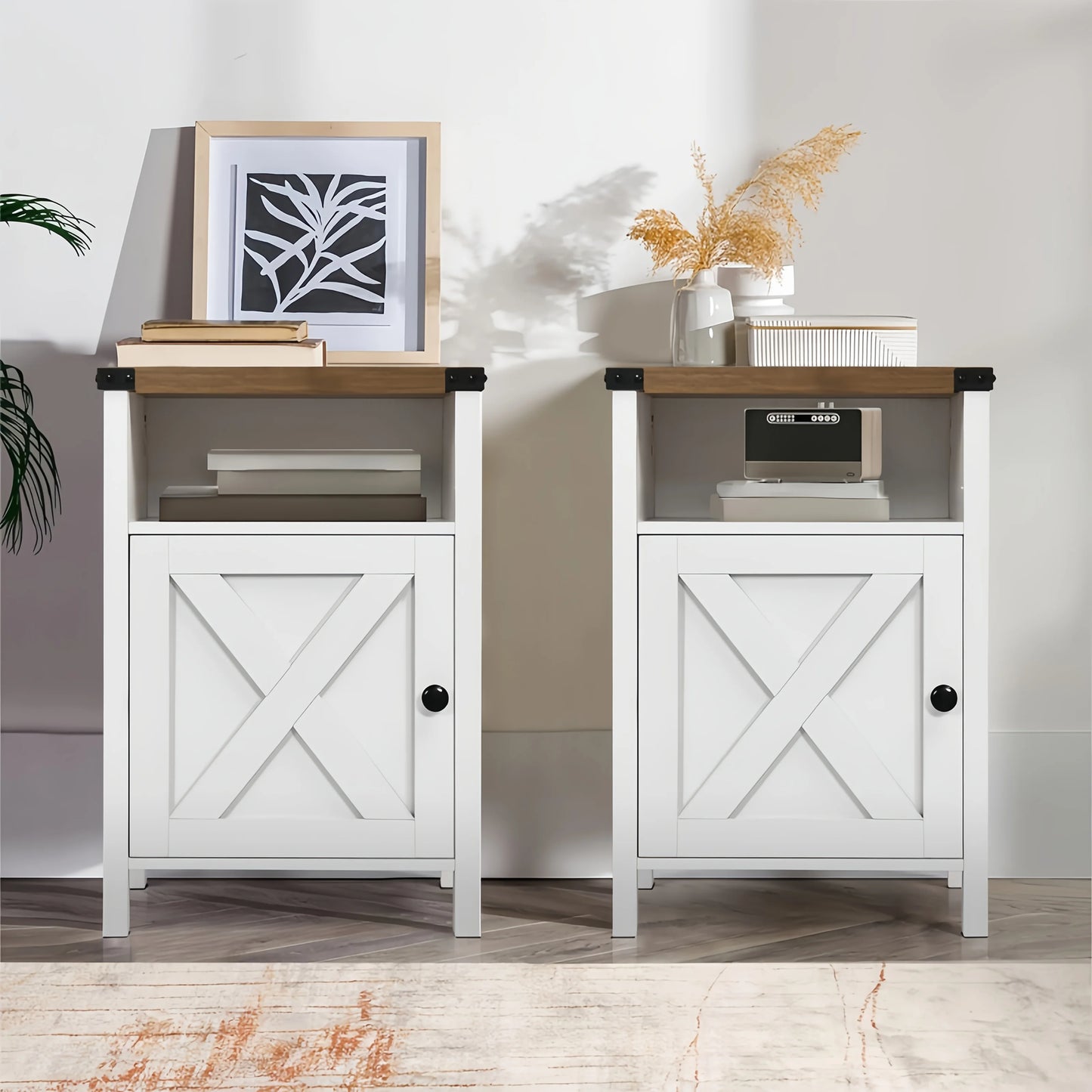 1pc Farmhouse Nightstand, End Table with Barn Door
