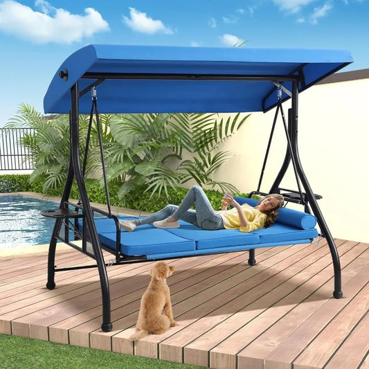 3-Seat Outdoor Porch Swing with Adjustable Canopy
