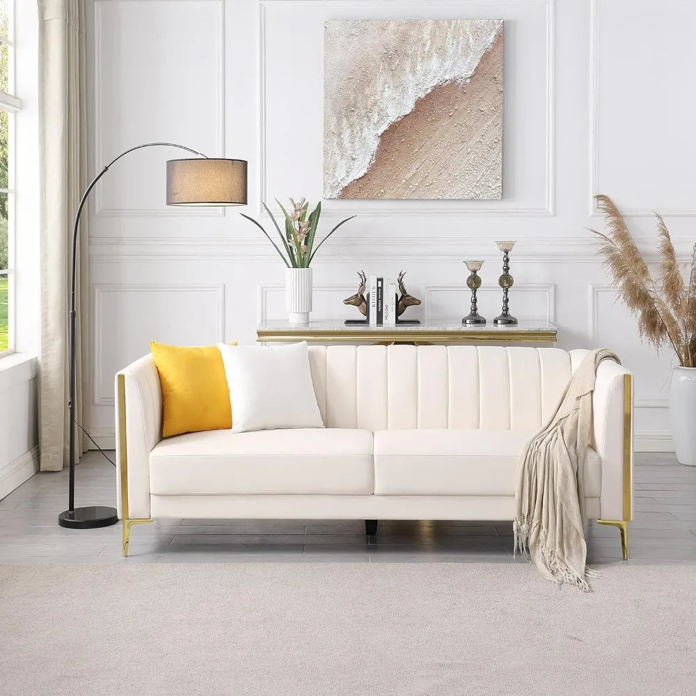78'' Modern White Couch with 2 Throw Pillows