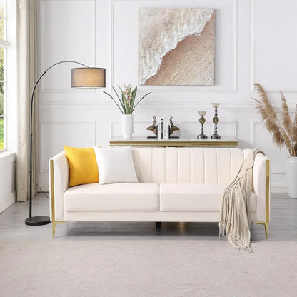78'' Modern White Couch with 2 Throw Pillows