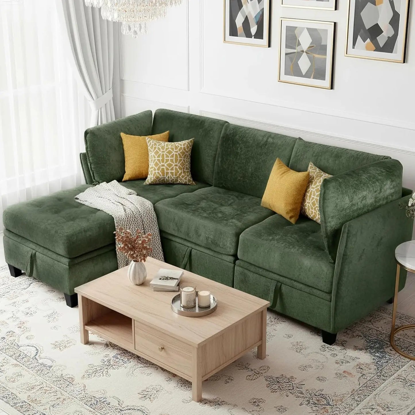 L-Shaped Chenille Convertible Sectional Sofa with Storage