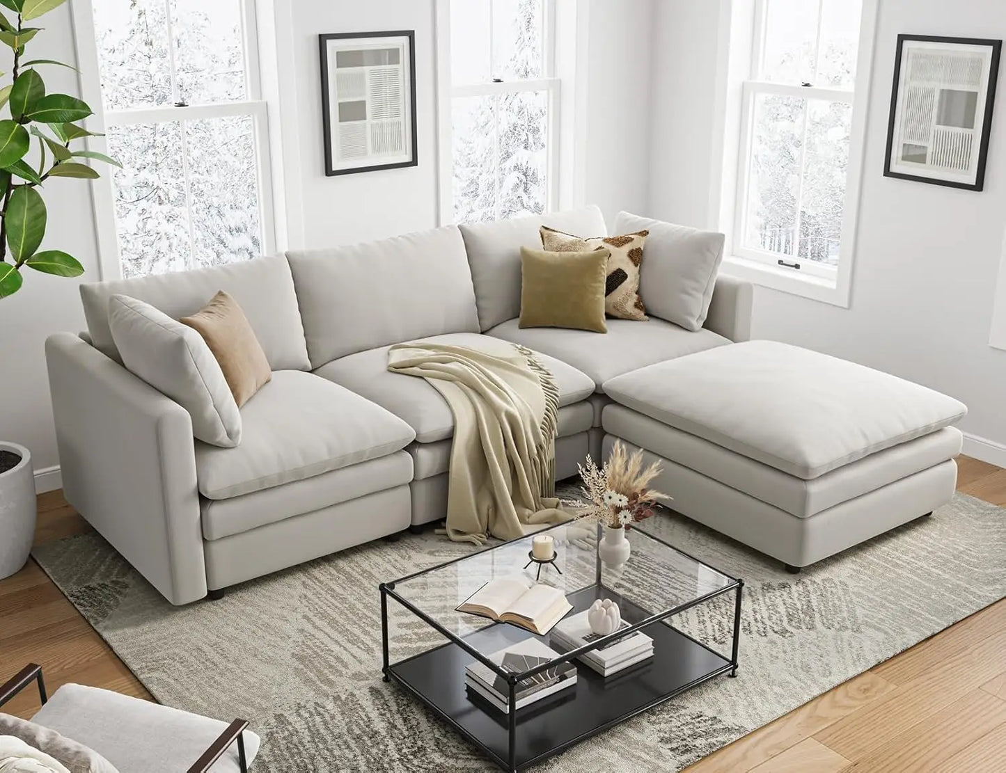 L Shaped Sectional Couch with Ottoman