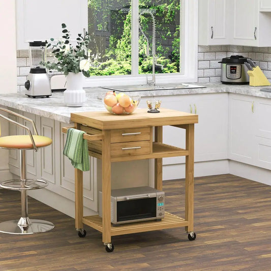 Bamboo Kitchen Island on Wheels with Drawers