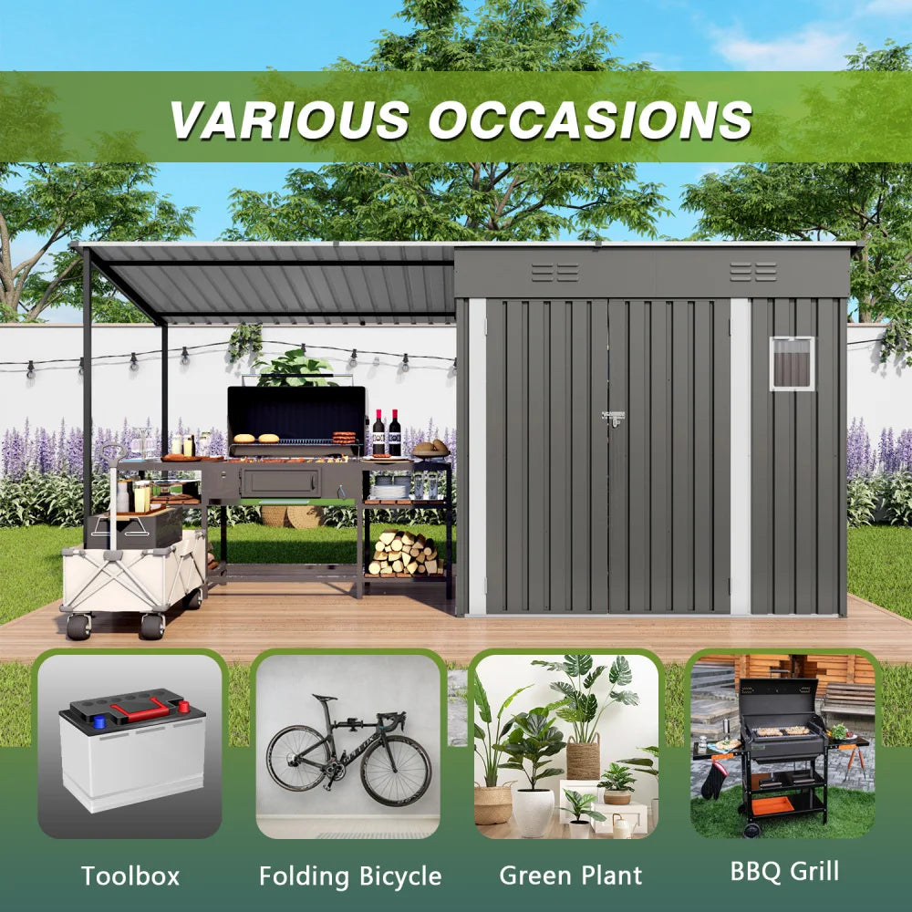 12x4ft Metal Shed with Open-Sided Pergola