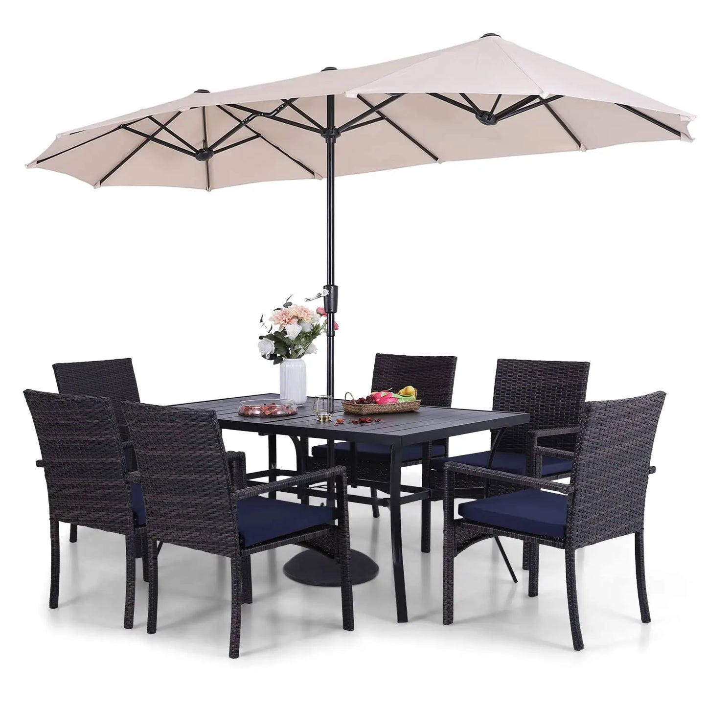 Outdoor Table and 6 Chairs with Umbrella