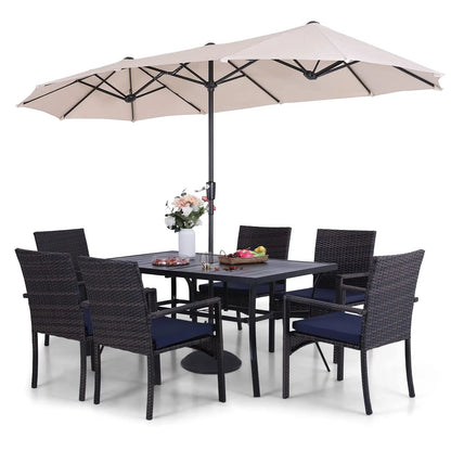 Outdoor Table and 6 Chairs with Umbrella