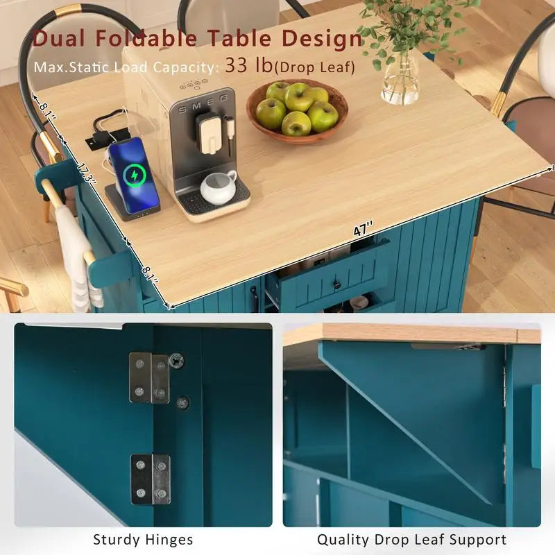 Large Kitchen Island with 2 Drop Leaves