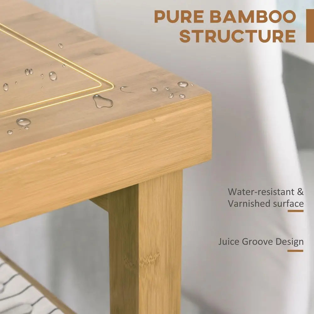 Bamboo Kitchen Island on Wheels with Drawers