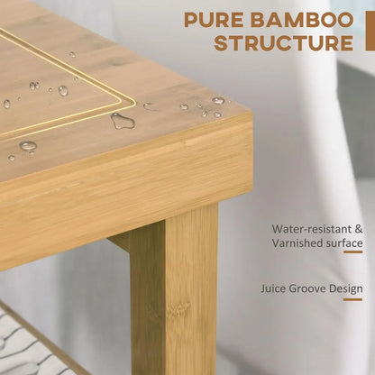 Bamboo Kitchen Island on Wheels with Drawers