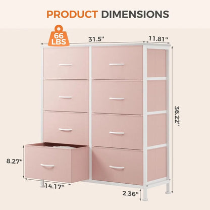 8-Drawer Steel Frame Pink Fabric Dresser