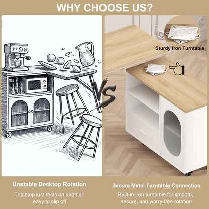 Rolling Kitchen Island Cart with Swivel Table