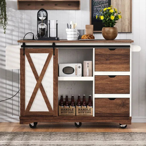 Farmhouse Kitchen Island with Drop Leaf Table