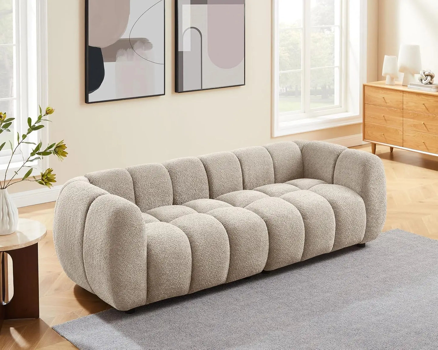Oversized Tufted Boucle Fabric Deep Seat Sofa