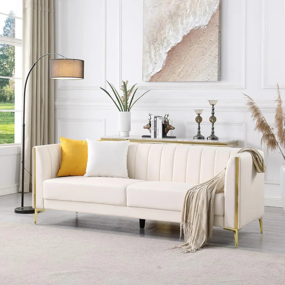 78'' Modern White Couch with 2 Throw Pillows