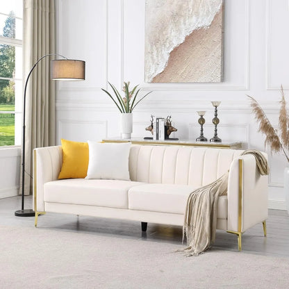 78'' Modern White Couch with 2 Throw Pillows