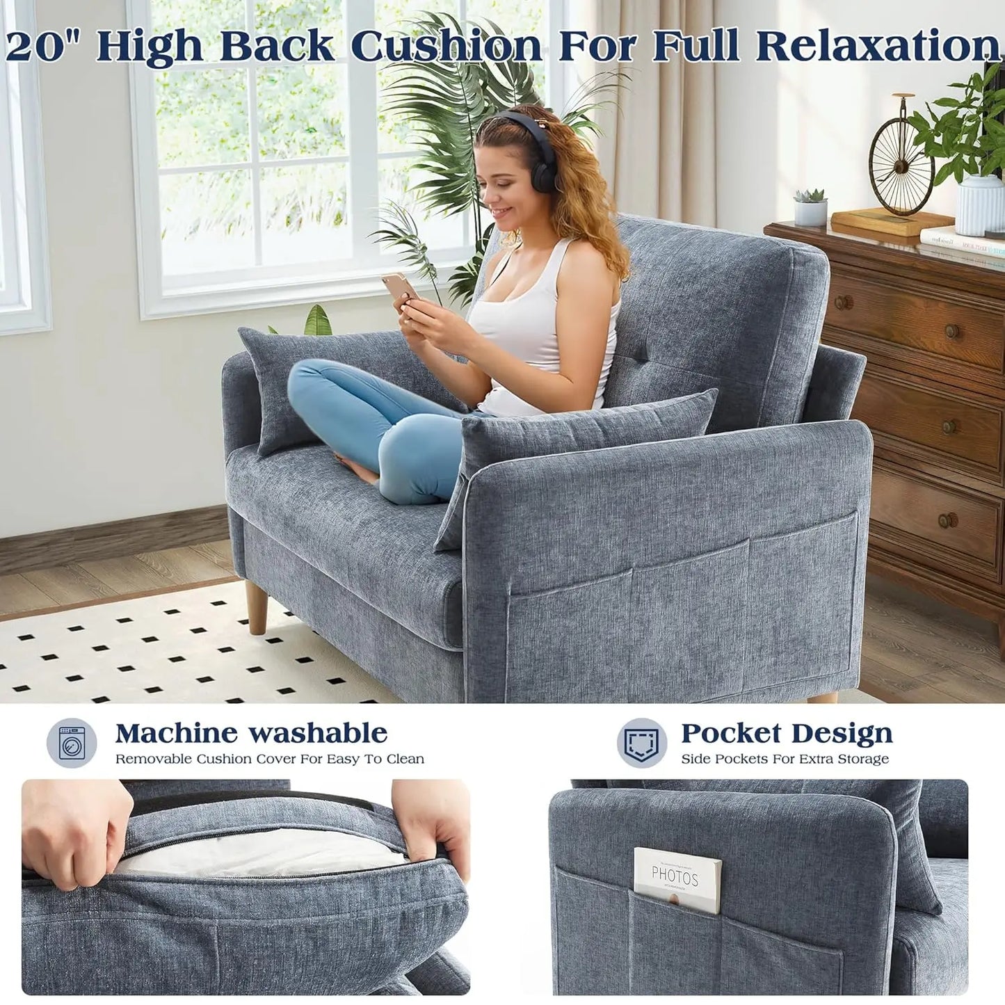 Chenille Loveseat w/ Throw Pillow & Removable Cover