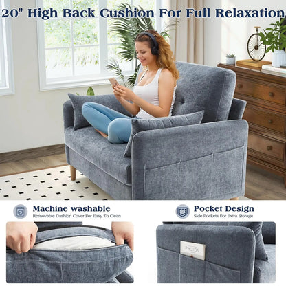 Chenille Loveseat w/ Throw Pillow & Removable Cover