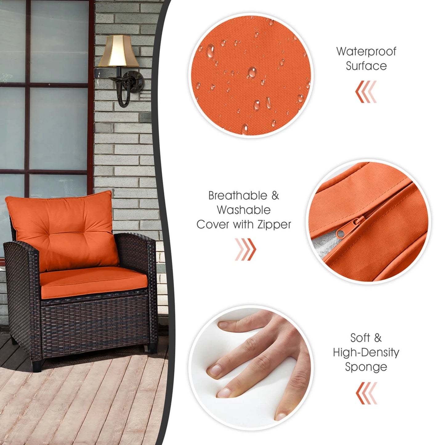 3 PCS Patio Rattan Cushioned Furniture Set