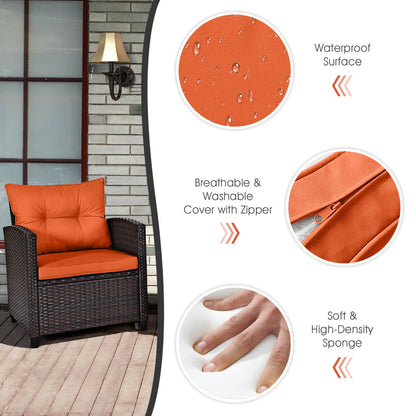 3 PCS Patio Rattan Cushioned Furniture Set