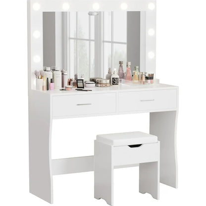 Vanity Desk Set With Large Lighted Mirror