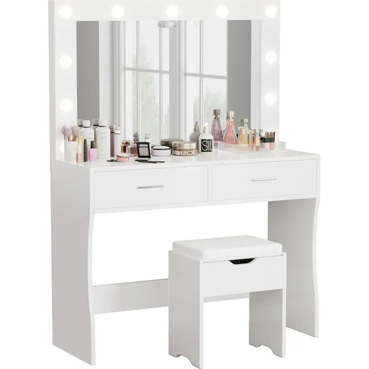 Vanity Desk Set With Large Lighted Mirror