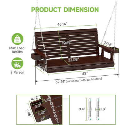 Wooden 2-Seater Hanging  Front Porch Swing