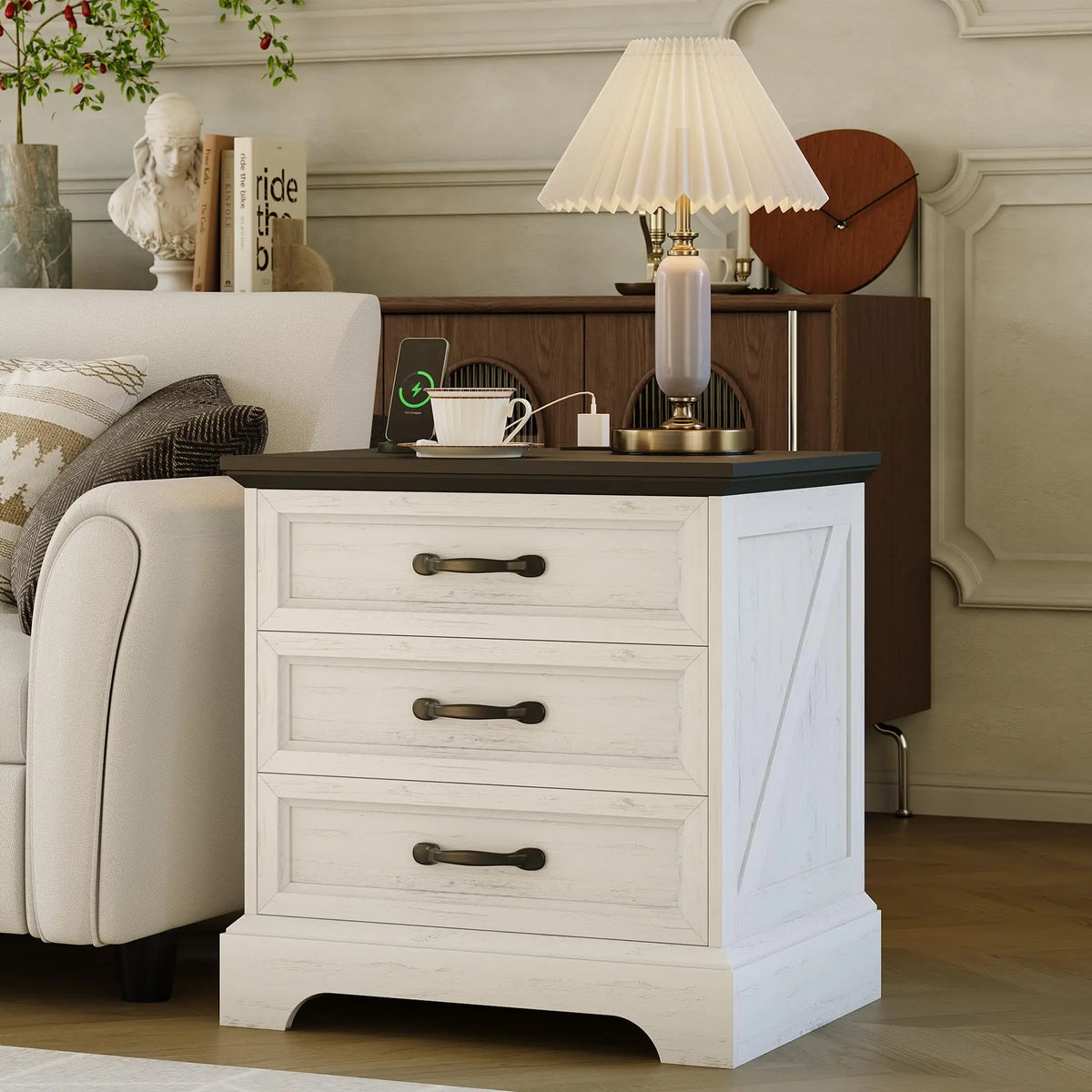 Rustic Farmhouse Nightstand with Charging Station