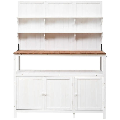 Solid Fir Wood Potting Bench with Hutch