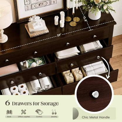6  Drawers Wood Dresser for Bedroom