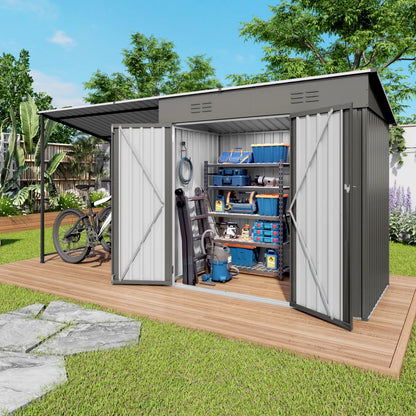 12x4ft Metal Shed with Open-Sided Pergola