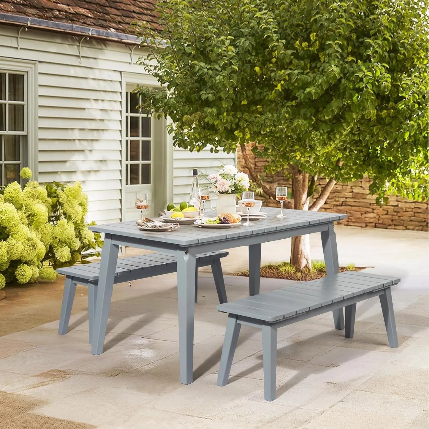 Weather-Resistant Outdoor Dining Table & Bench