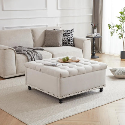 Tufted Large Square Storage Ottoman Bench
