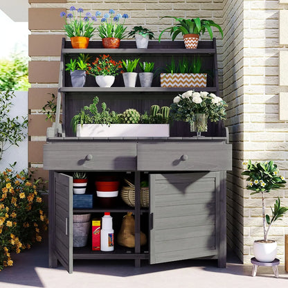 Solid Fir Wood Potting Bench with Hutch