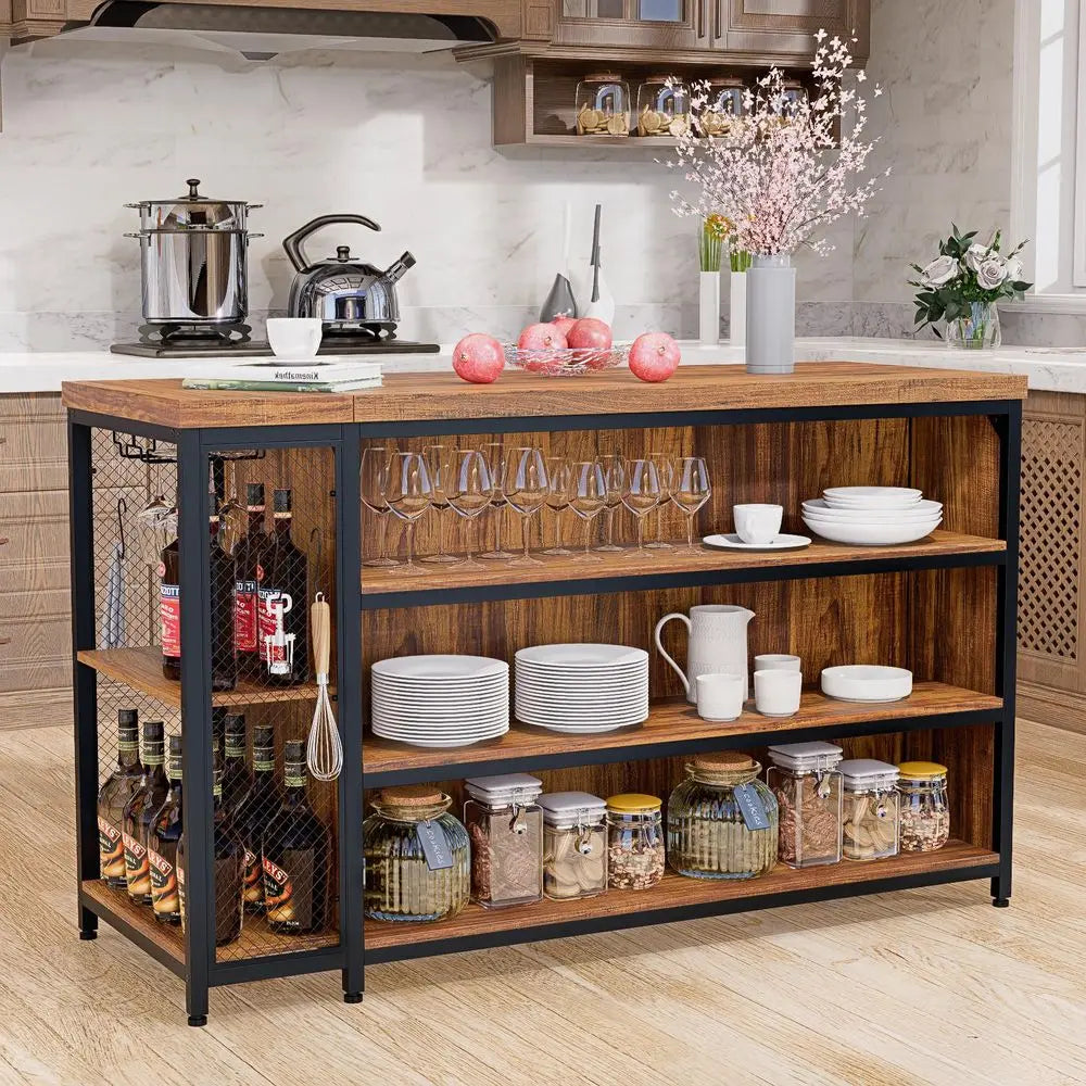 Farmhouse Kitchen Island with Seating and Shelves