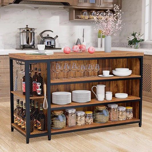 Farmhouse Kitchen Island with Seating and Shelves