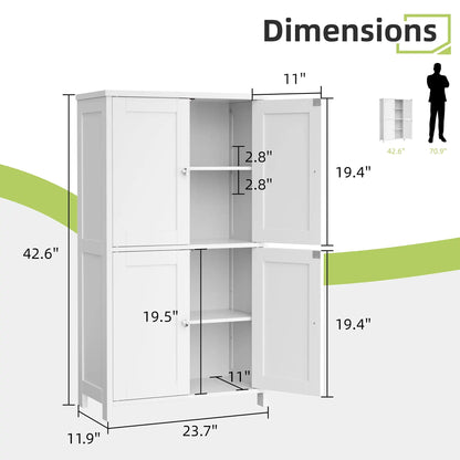 43" Wooden Pantry Adjustable Shelf with 4 Doors