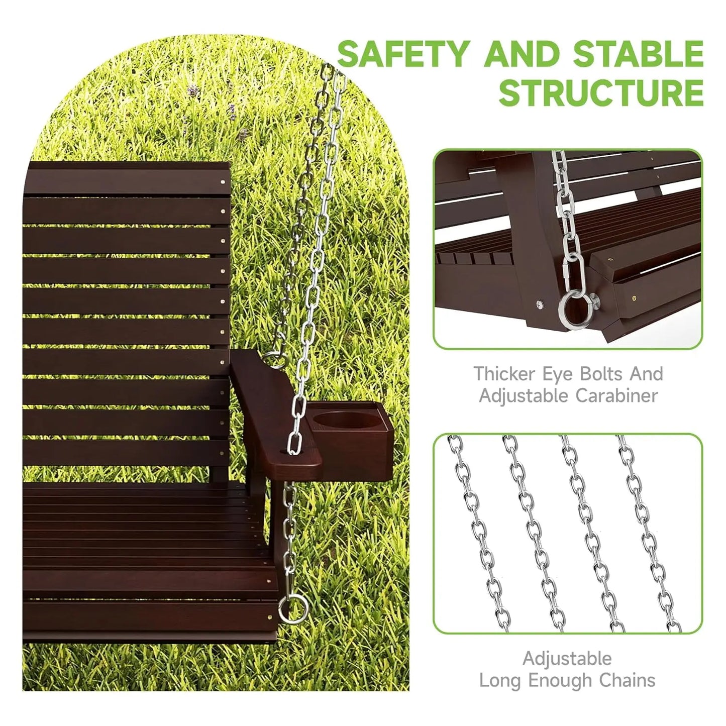 Wooden 2-Seater Hanging  Front Porch Swing