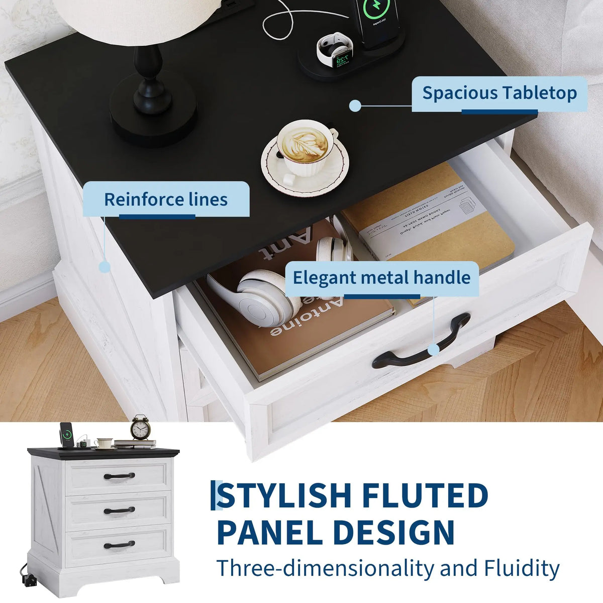 Rustic Farmhouse Nightstand with Charging Station