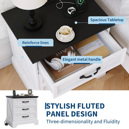 Rustic Farmhouse Nightstand with Charging Station