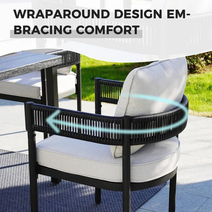 Woven Wicker Outdoor Dining Set for 6