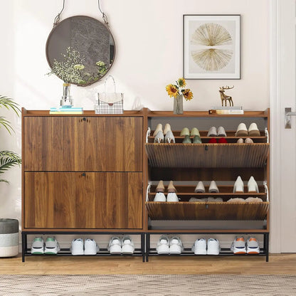 Fluted Narrow Shoe Cabinet 2 Flip Drawers
