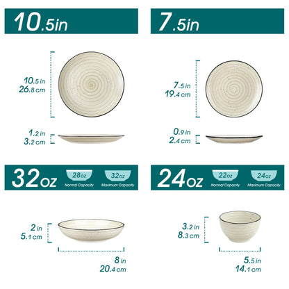 24/48 Piece Beige Ceramic Dinnerware Set
