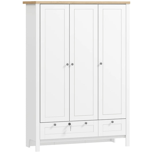3-Door Wardrobe Closet with 2 Drawers