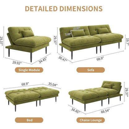 Velvet Sleeper Sofa with Adjustable Backrest