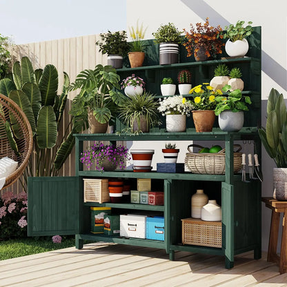 Solid Fir Wood Potting Bench with Hutch