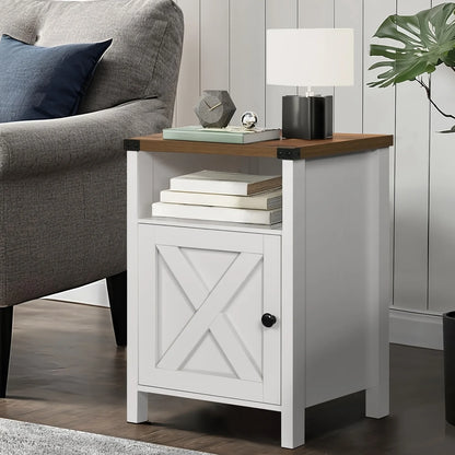 1pc Farmhouse Nightstand, End Table with Barn Door