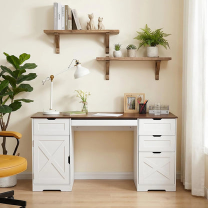 Farmhouse Office Desk With 4 Drawers