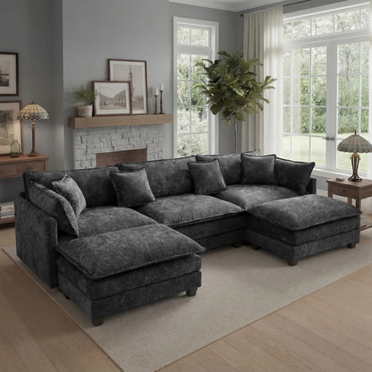 Modular Sectional Deep Seat  Sofa with Ottoman